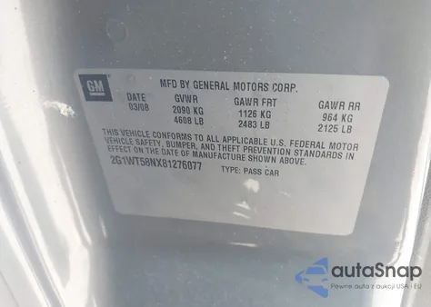 2008 Chevrolet Impala Lt from USA, damaged, VIN 2G1WT58NX81276077